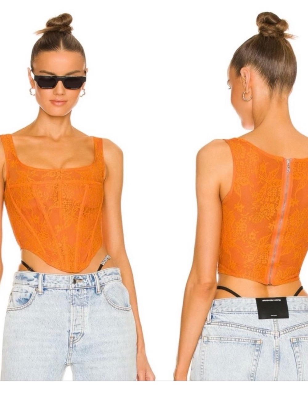 Miaou Vibrant Tangerine Orange Boned Bodice Lace Corset Tank